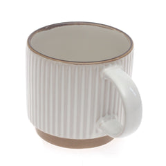 White Ribbed Ceramic Mug 3.5 x 4 Inch | Minimalist Coffee & Tea Mug with Natural Base - Habitt