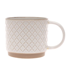 White Diamond-Textured Ceramic Mug 4 x 4 Inch | Elegant Coffee & Tea Mug with Natural Base - Habitt