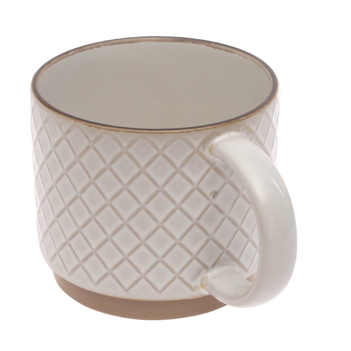 White Diamond-Textured Ceramic Mug 4 x 4 Inch | Elegant Coffee & Tea Mug with Natural Base - Habitt
