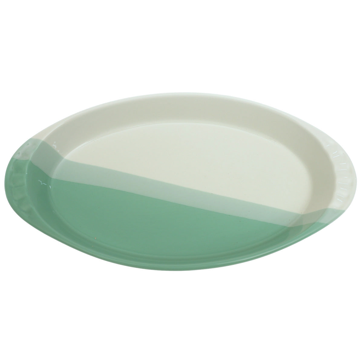 Oval Ceramic Serving Dish in Green & White – 7.5 x 14 Inch - Habitt