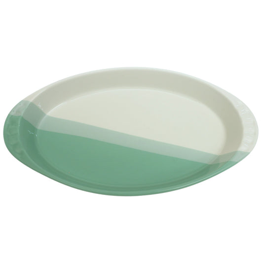 Oval Ceramic Serving Dish in Green & White – 7.5 x 14 Inch - Habitt