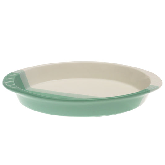 Oval Serving Dish – Green & White Ceramic Platter 6.5 x 12 Inch - Habitt