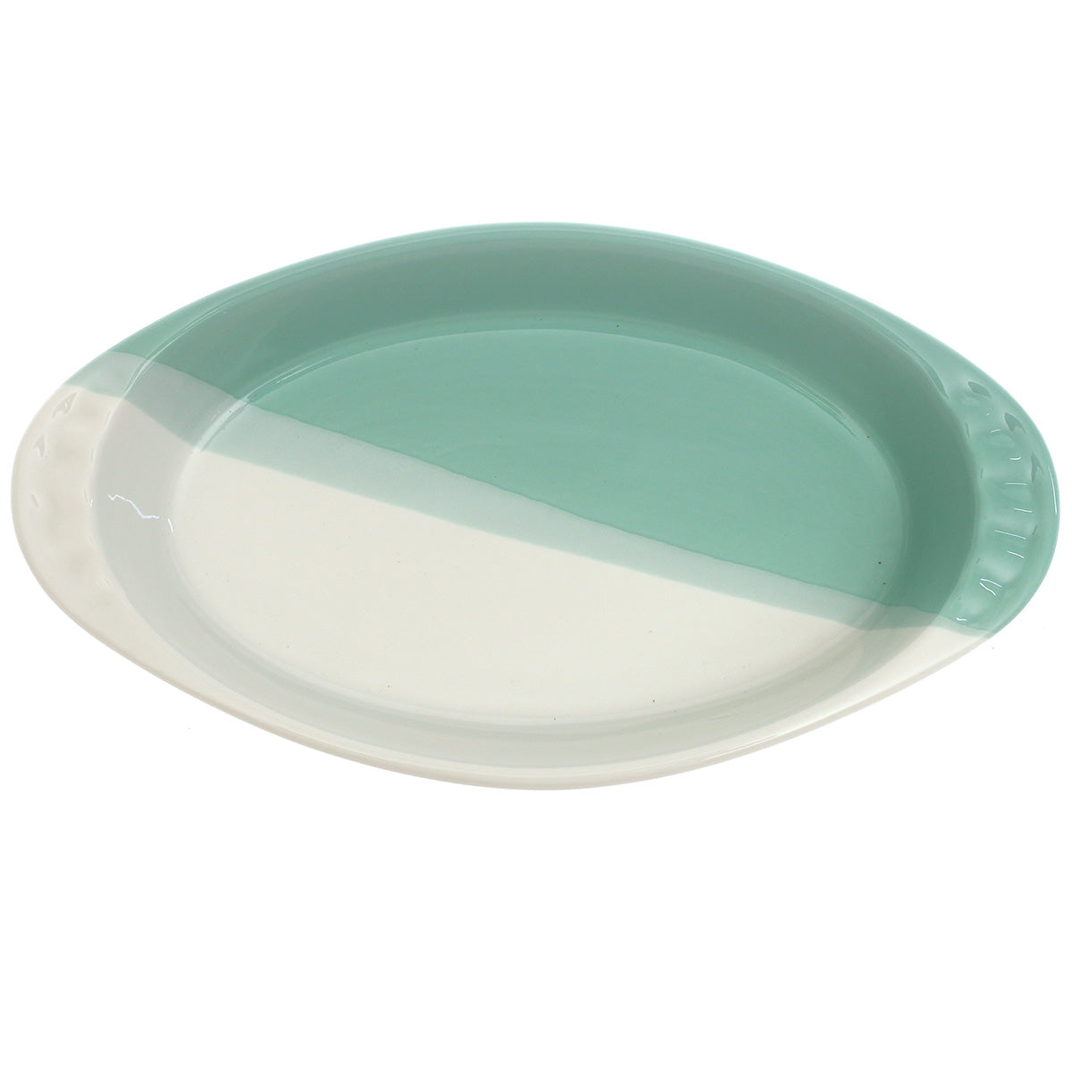 Oval Serving Dish – Green & White Ceramic Platter (Small) | 5.5 x 10 Inch - Habitt