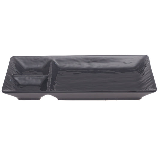 Black Ceramic Platter – 4.5 x 10 Inches | Divided Modern Serving Platter - Habitt