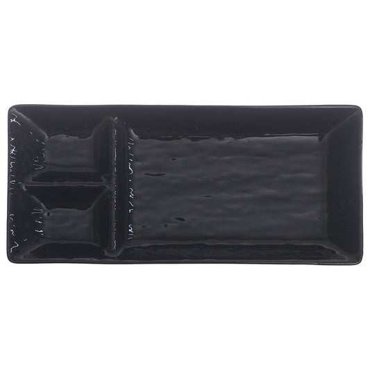 Black Ceramic Platter – 4.5 x 10 Inches | Divided Modern Serving Platter - Habitt