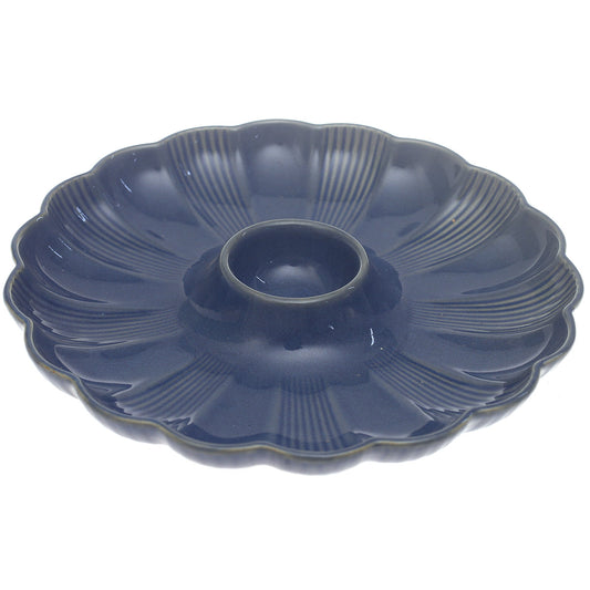 Blue Ceramic Platter – Textured Floral Design | 10 Inch - Habitt