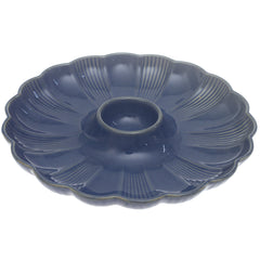 Blue Ceramic Platter – Textured Floral Design | 10 Inch - Habitt