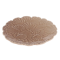 Brown Ceramic Quarter Plate 8 Inch – Textured Floral Design Snack & Dessert Plate - Habitt