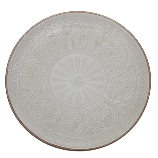 White Embossed Ceramic Quarter Plate 8 Inch | Elegant Snack & Dessert Plate - Habitt