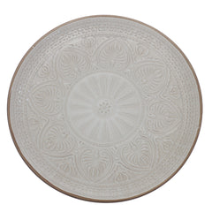 White Embossed Ceramic Quarter Plate 8 Inch | Elegant Snack & Dessert Plate - Habitt