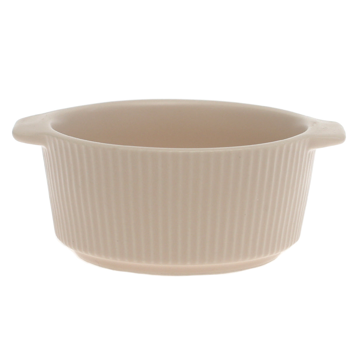Beige Ceramic Sauce Dish 3.5 Inch – Ribbed Mini Serving Bowl with Handles - Habitt