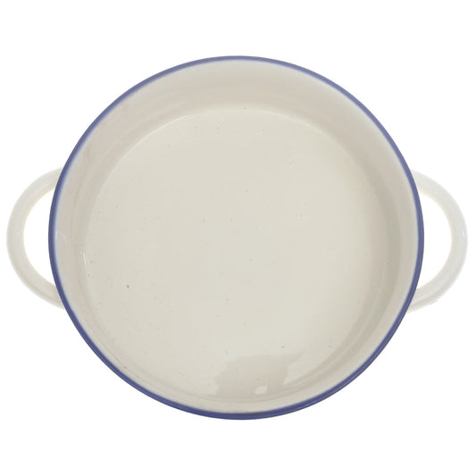 White Ceramic Round Serving Dish with Handles 7 Inch – Classic Glazed Tableware - Habitt