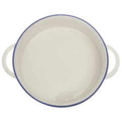 White Ceramic Round Serving Dish with Handles 7 Inch – Classic Glazed Tableware - Habitt