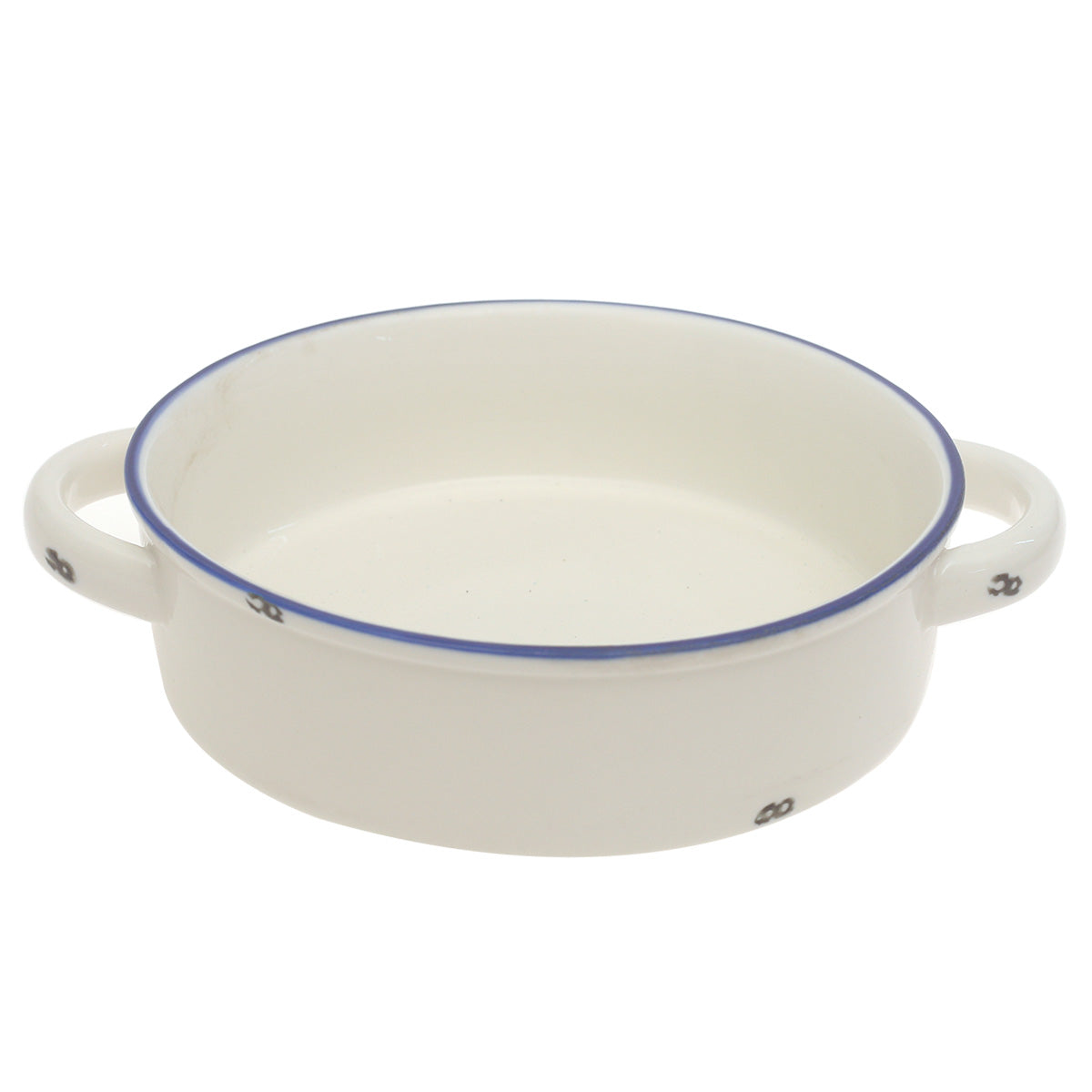 White Ceramic Round Serving Dish with Handles 7 Inch – Classic Glazed Tableware - Habitt