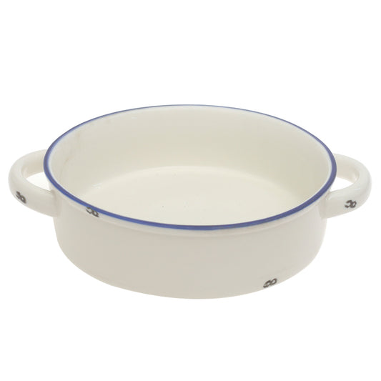 White Ceramic Round Serving Dish with Handles 7 Inch – Classic Glazed Tableware - Habitt