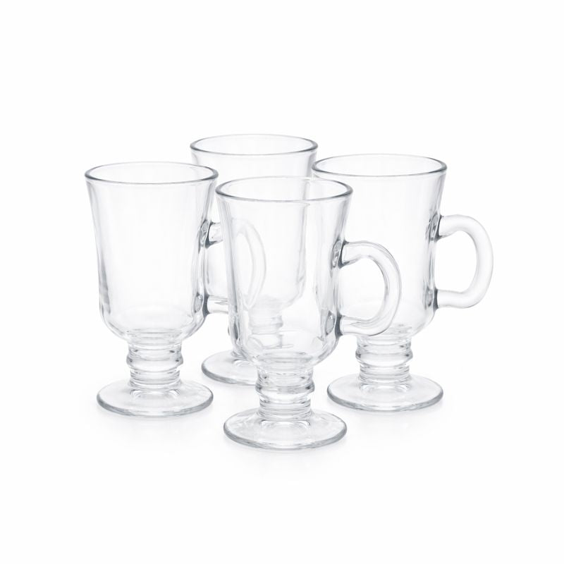 Clear Glass Mug Set of 4 – Elegant Footed Glass Cups for Tea, Coffee & Hot Drinks - Habitt