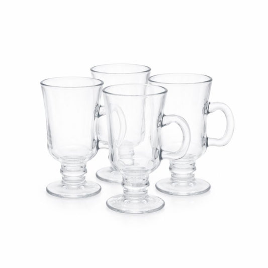 Clear Glass Mug Set of 4 – Elegant Footed Glass Cups for Tea, Coffee & Hot Drinks - Habitt
