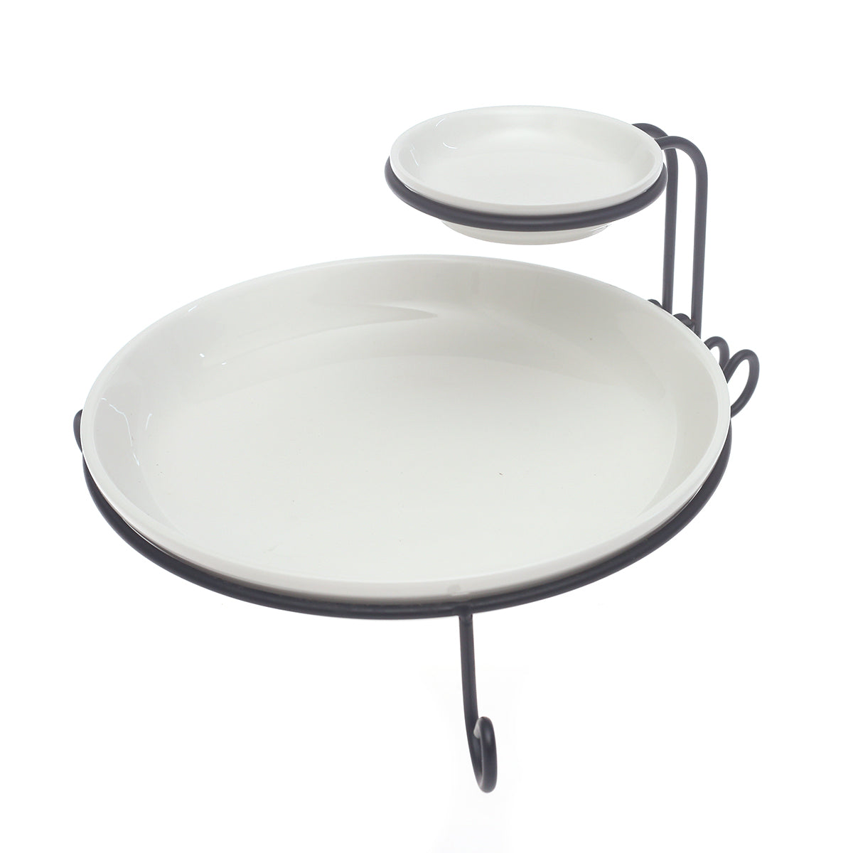 2Pcs Ceramic Bowl Set with Metal Stand – Elegant Chip & Dip Serving Set - Habitt