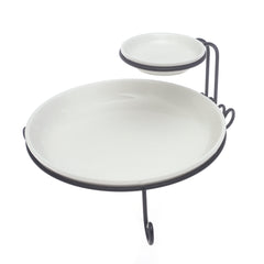 2Pcs Ceramic Bowl Set with Metal Stand – Elegant Chip & Dip Serving Set - Habitt