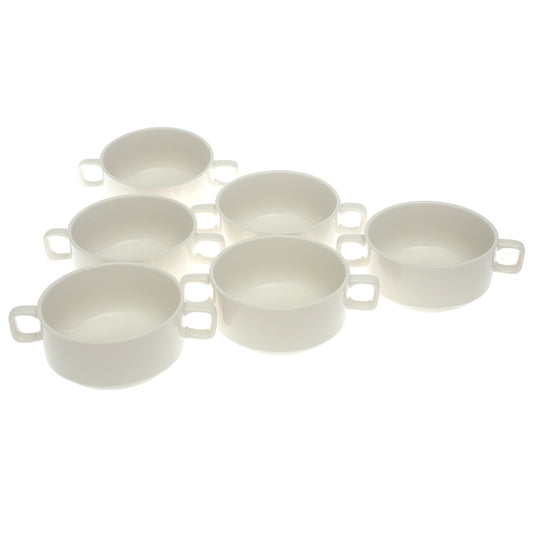 6 Pcs Ceramic Soup Bowl Set with Dual Handles – Elegant White Serving Bowls - Habitt