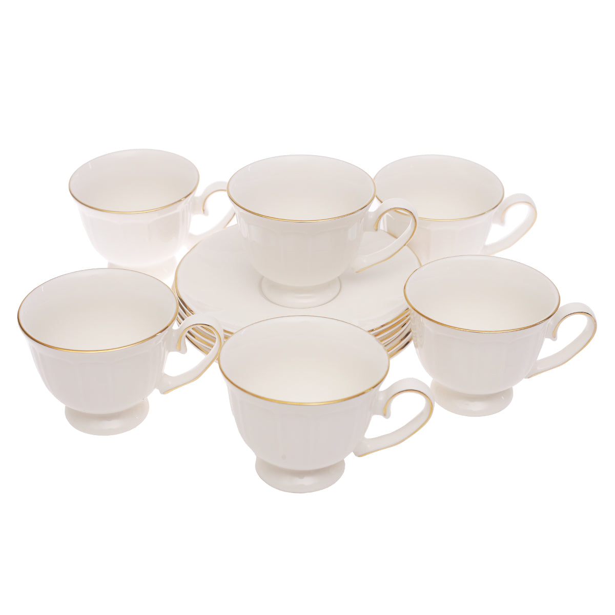 White & Gold 6-Piece Cup and Saucer Set – Elegant Tea & Coffee - Habitt