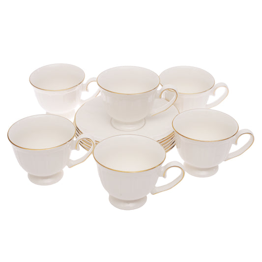 White & Gold 6-Piece Cup and Saucer Set – Elegant Tea & Coffee - Habitt