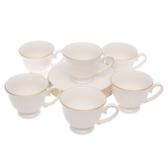 White & Gold 6-Piece Cup and Saucer Set – Elegant Tea & Coffee - Habitt