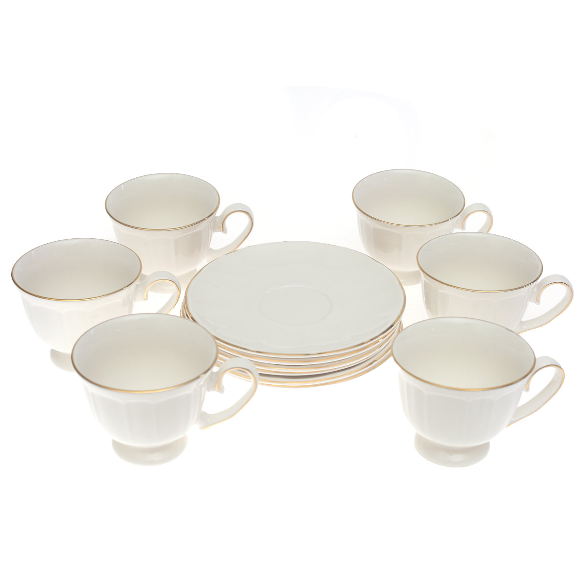 White & Gold 6-Piece Cup and Saucer Set – Elegant Tea & Coffee - Habitt