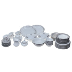 Elegant Silver Chevron Dinner Set – Luxury Porcelain Tableware Collection - Habitt
