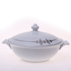 Elegant Silver Chevron Dinner Set – Luxury Porcelain Tableware Collection - Habitt