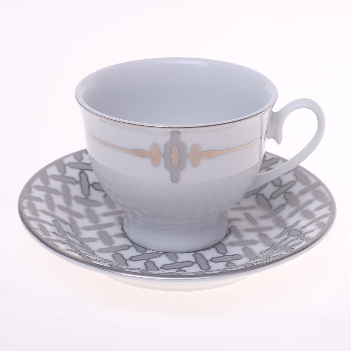 Elegant Silver Chevron Dinner Set – Luxury Porcelain Tableware Collection - Habitt