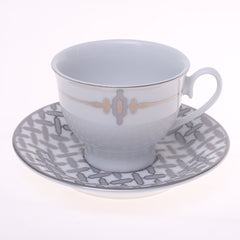 Elegant Silver Chevron Dinner Set – Luxury Porcelain Tableware Collection - Habitt