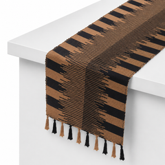 Black & Natural Woven Table Mat – Boho Striped Placemat 13x45 | Modern Rustic Dining Table Mat with Tassels (Copy)