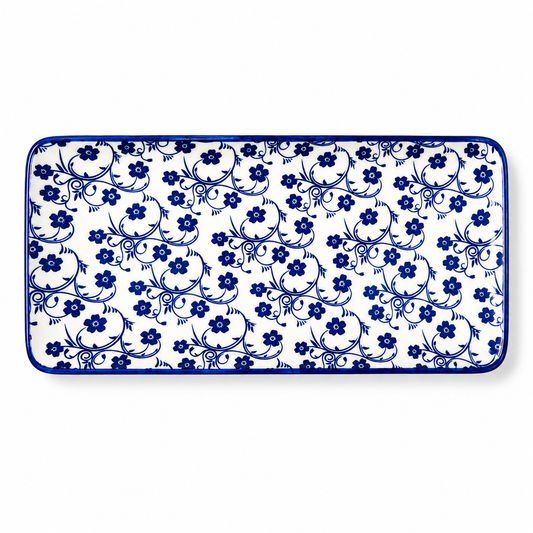 White & Blue Rectangular Serving Platter – Medium Decorative Tableware
