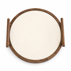 Textured Round Serving Tray – Brown & White (Medium) - Habitt