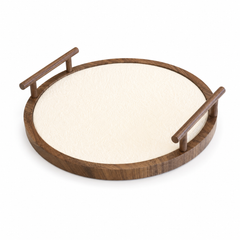 Textured Round Serving Tray – Brown & White (Medium) - Habitt