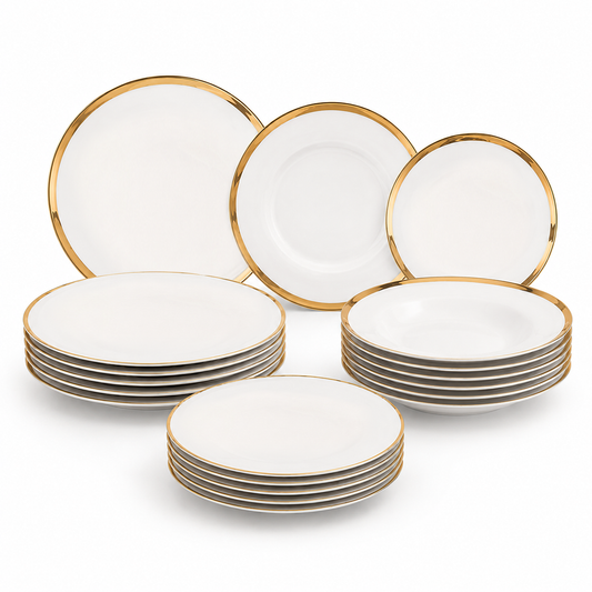 Premium Porcelain Plate Set with Gold Rim | Elegant Dinnerware for 6 Persons