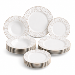Piece Premium Porcelain Dinner Set with Tea Set & Gold Lace Design | Luxury White Dinnerware Collection