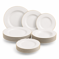 Gold Line Premium Porcelain Dinner Set | Elegant White Dinnerware with Gold Rim