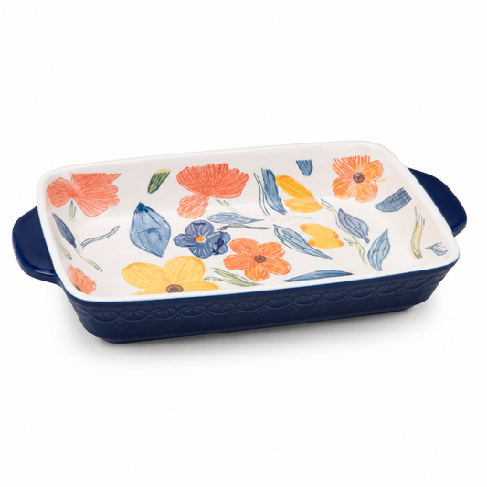 Cottagecore Floral Rectangular Serving Platter with Side Handles – Multicolor