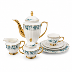 Premium Porcelain Dinner Set with Tea Set & Serving Essentials | Elegant Floral Design with Gold Accents