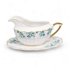 Premium Porcelain Dinner Set with Tea Set & Serving Essentials | Elegant Floral Design with Gold Accents