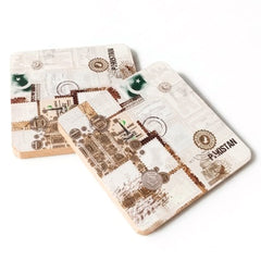 Ivory Stamp Wooden Square Coaster Set of 2 Pcs PK
