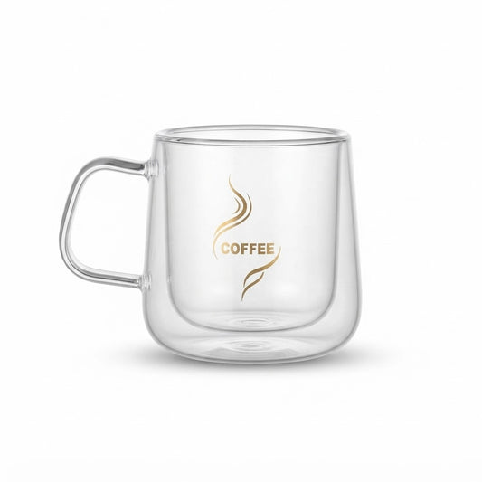 Double Wall Glass Coffee Mug with Handle | Stylish Transparent Coffee Cup