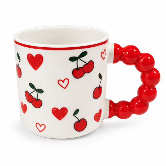 Cute Fruit Print Ceramic Coffee Mug with Red Handle – Tea & Coffee Cup