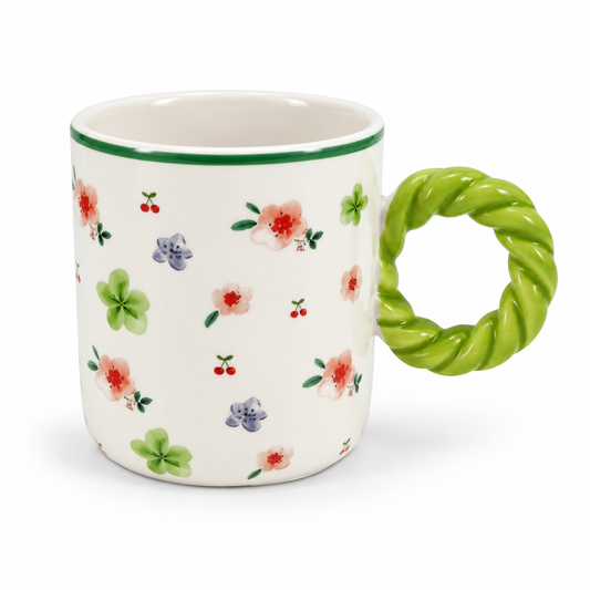 Floral Ceramic Coffee Mug with Twisted Handle – Colourful Tea & Coffee Cup