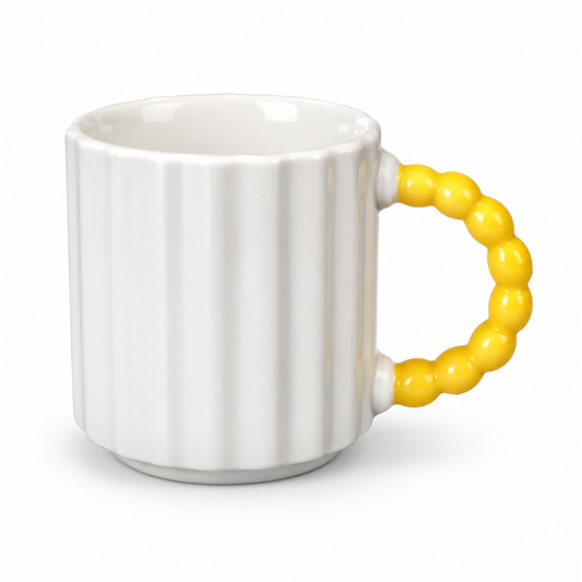 Pastel Ribbed Ceramic Coffee Mug with Beaded Handle – Cute Tea & Coffee Cup