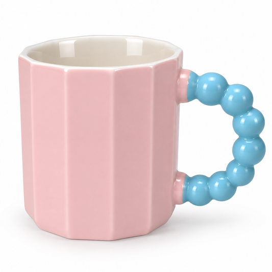 Pastel Ceramic Coffee Mug with Beaded Handle – Cute Tea & Coffee Cup
