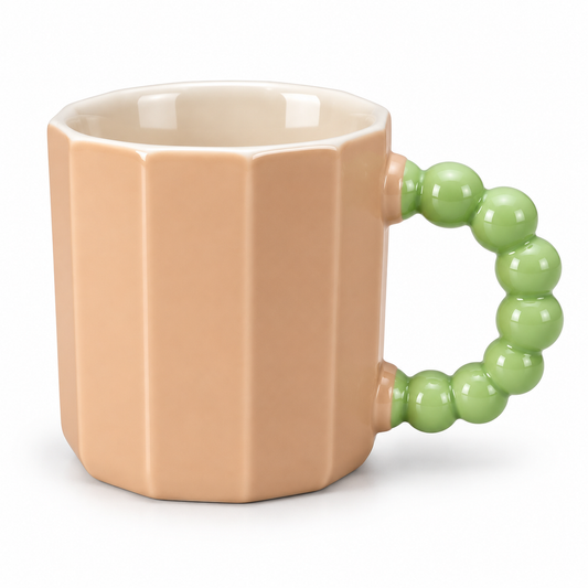 Pastel Ceramic Coffee Mug with Beaded Handle – Cute Tea & Coffee Cup