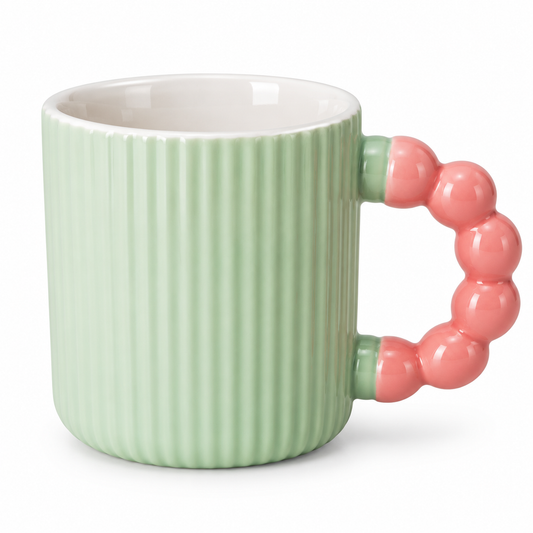 Ribbed Ceramic Coffee Mug with Beaded Handle – Colourful Tea & Coffee Cup